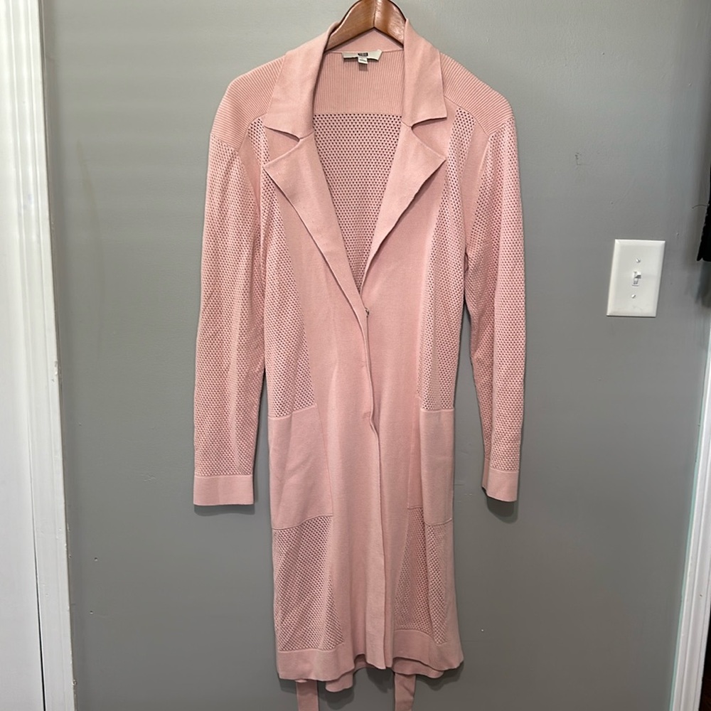 EE by Etcetera, Lt Pink Cardigan Duster Sweater, Size L, EUC